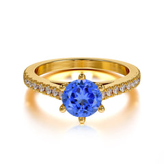 1 Carat Round Cut 6-Prong Sapphire Wedding Ring Pave Milgrain Engagement Ring