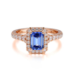 1 Carat Emerald Cut 4-Prong Sapphire Classic Halo Engagement Ring
