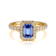 1 Carat Emerald Cut 4-Prong Sapphire Classic Halo Engagement Ring