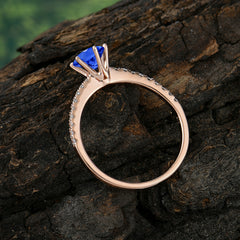 6-Prong Classic Round Cut Sapphire Engagement Ring Pave Bridal Ring