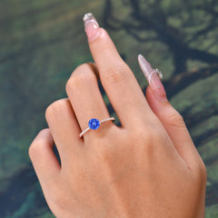 6-Prong Classic Round Cut Sapphire Engagement Ring Pave Bridal Ring
