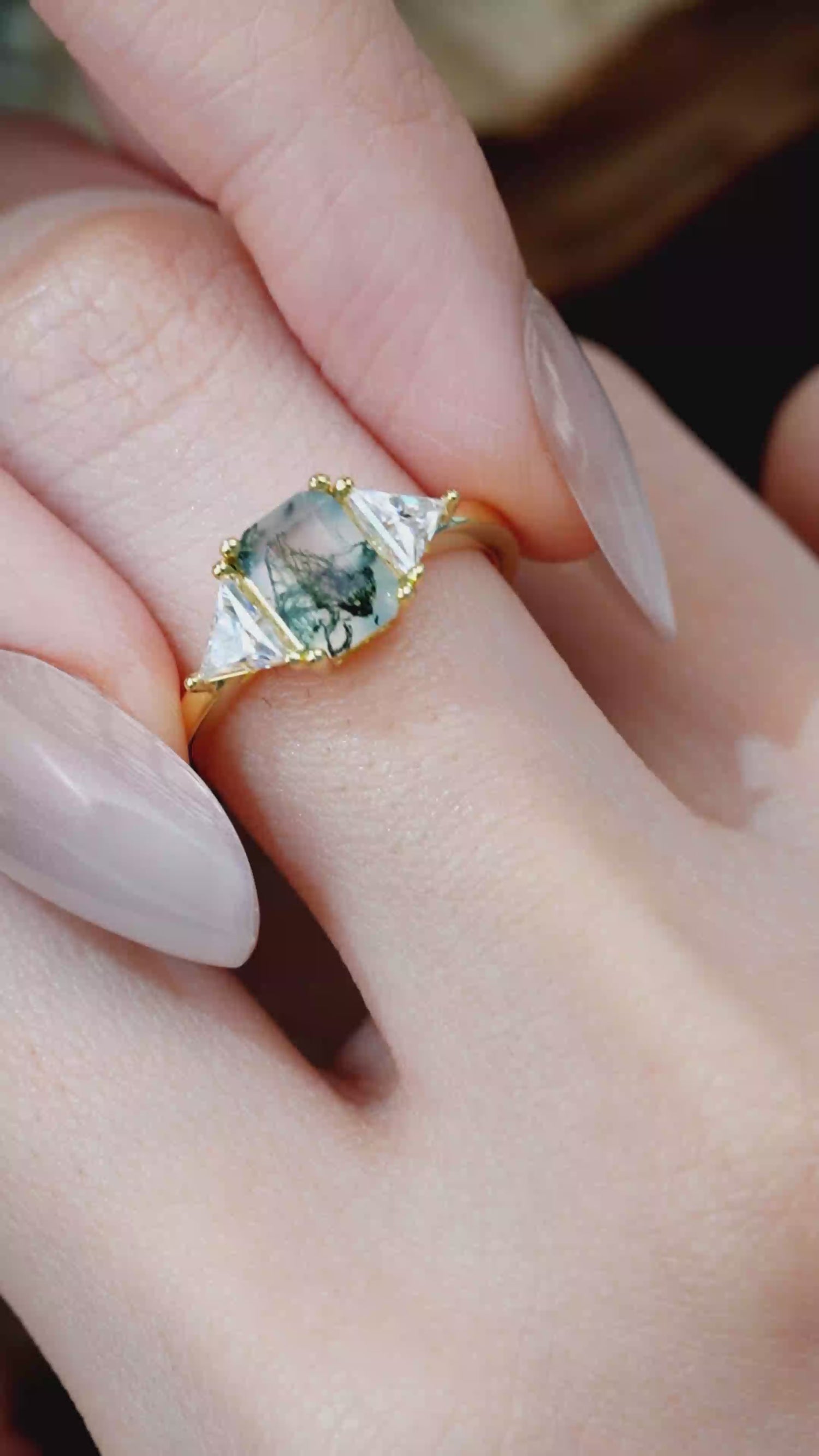 1CT Emerald Cut 4 Prong Moissanite Three Stone Engagement Ring