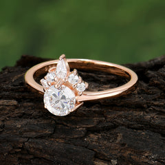 Unique Cluster Engagement Ring Round Shaped Moissanite Anniversary Ring