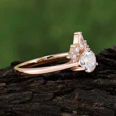 Unique Cluster Engagement Ring Round Shaped Moissanite Anniversary Ring