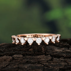 Half Halo Moissanite Weddding Band Unique Promise Ring