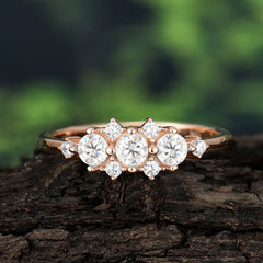 3-Stone Round Moissanite Ring C Past Present & Future Promise Ring