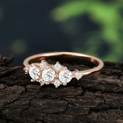 3-Stone Round Moissanite Ring C Past Present & Future Promise Ring
