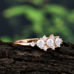 3-Stone Round Moissanite Ring C Past Present & Future Promise Ring
