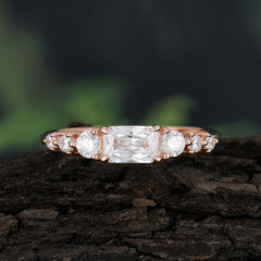 1 Carat Emerald Cut Moissanite Engagement Ring Side Stone Promise Ring
