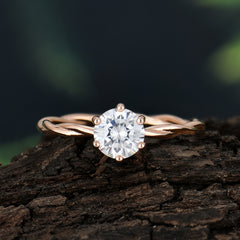 Round Cut Moissanite Timeless Solitaire Engagement Ring with Twisted Band