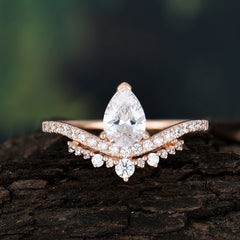 Pear Cut Moissanite Dainty Crown Engagement Ring