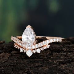 Pear Cut Moissanite Dainty Crown Engagement Ring