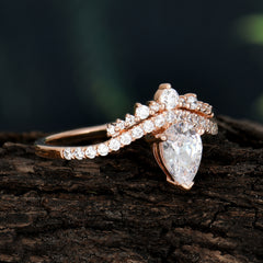 Pear Cut Moissanite Dainty Crown Engagement Ring
