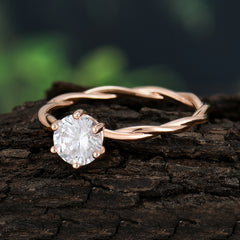 Round Cut Moissanite Timeless Solitaire Engagement Ring with Twisted Band