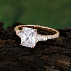 3 Carat Emerald Cut Moissanite Ring Three Stone Engagement Ring