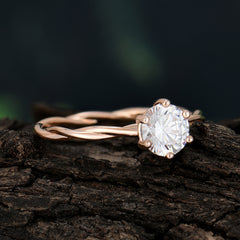 Round Cut Moissanite Timeless Solitaire Engagement Ring with Twisted Band