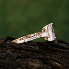 3 Carat Emerald Cut Moissanite Ring Three Stone Engagement Ring