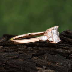 1 Carat Emerald Cut Moissanite Classic Side Stone Engagement Ring