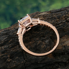 3 Carat Emerald Cut Moissanite Ring Three Stone Engagement Ring