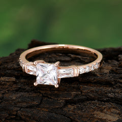 Classic Princess Cut Moissanite Promise Ring Side Stone Bridal Ring