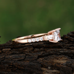 Classic Princess Cut Moissanite Promise Ring Side Stone Bridal Ring