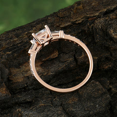 Classic Princess Cut Moissanite Promise Ring Side Stone Bridal Ring