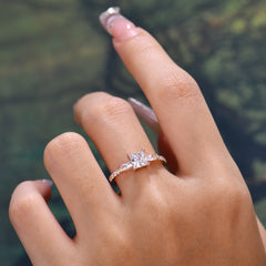 Classic Princess Cut Moissanite Promise Ring Side Stone Bridal Ring