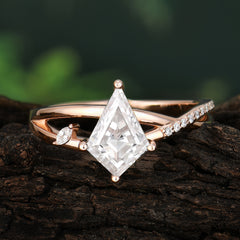 Kite Cut 2 Carat Moissanite Promise Ring Nature Inspired Twisted Leaf Ring
