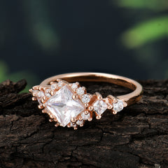 Sparkling Princess Cut Vintage Halo Cluster Moissanite Engagement Ring