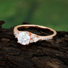 Round Cut Lab Moissanite Classic Side Stone Wedding Engagement Ring