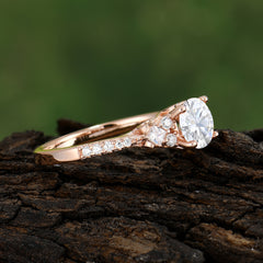 Round Cut Lab Moissanite Classic Side Stone Wedding Engagement Ring