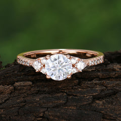 Round Cut Lab Moissanite Classic Side Stone Wedding Engagement Ring
