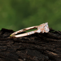 Round Cut Moissanite Engagement Ring Cluster Anniversary Ring