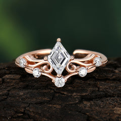 0.8 Carat Kite Cut Moissanite Engagement Ring Vintage Filigree Anniversary Ring