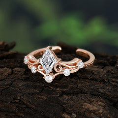 0.8 Carat Kite Cut Moissanite Engagement Ring Vintage Filigree Anniversary Ring