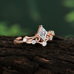 0.8 Carat Kite Cut Moissanite Engagement Ring Vintage Filigree Anniversary Ring