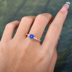 1 Carat 4 Prong Sapphire Engagement Ring Side Stone Promise Ring