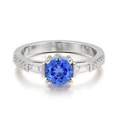 1 Carat 4 Prong Sapphire Engagement Ring Side Stone Promise Ring