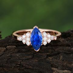 1CT Marquise Cut 2 Prong Sapphire Cluster Engagement Anniversary Ring