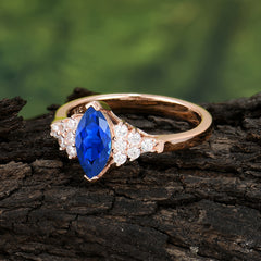 1CT Marquise Cut 2 Prong Sapphire Cluster Engagement Anniversary Ring