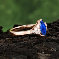 1CT Marquise Cut 2 Prong Sapphire Cluster Engagement Anniversary Ring