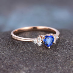 3 Prong Heart Cut Classic Sapphire Engagement Ring Side with 3-stone