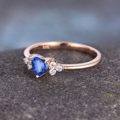3 Prong Heart Cut Classic Sapphire Engagement Ring Side with 3-stone