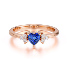 3 Prong Heart Cut Classic Sapphire Engagement Ring Side with 3-stone