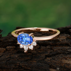 1 Carat Oval Cut 4 Prong Lab Grown Sapphire Anniversary Ring Puppy Paw Unique Ring