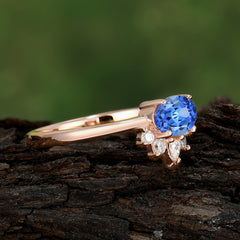 1 Carat Oval Cut 4 Prong Lab Grown Sapphire Anniversary Ring Puppy Paw Unique Ring