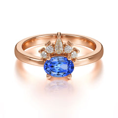 1 Carat Oval Cut 4 Prong Lab Grown Sapphire Anniversary Ring Puppy Paw Unique Ring
