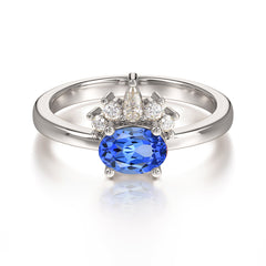 1 Carat Oval Cut 4 Prong Lab Grown Sapphire Anniversary Ring Puppy Paw Unique Ring