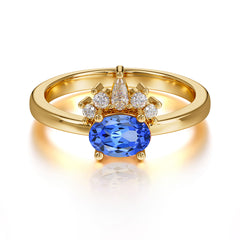 1 Carat Oval Cut 4 Prong Lab Grown Sapphire Anniversary Ring Puppy Paw Unique Ring