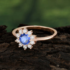 Flower Inspired Unique Cluster Ring Round Cut Sapphire Engagement Ring